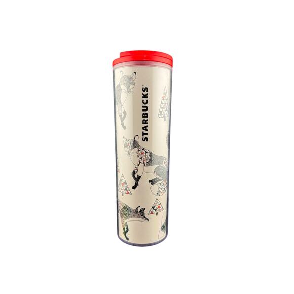 Starbucks Christmas Holiday Cold Drink Tumbler Fox with Christmas Trees - Picture 3 of 5